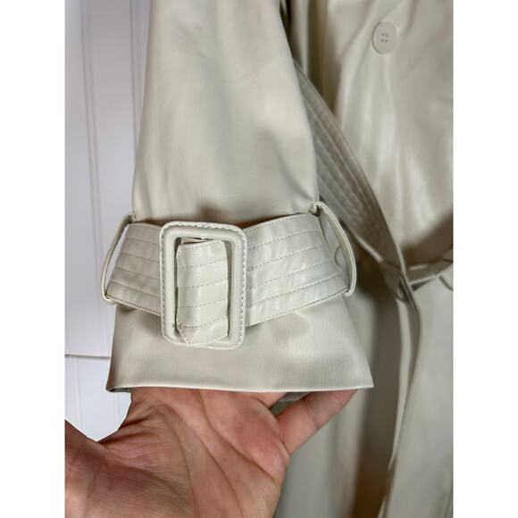 Zara Belted Faux Leather cream Trench Coat size medium oversize NWT  - Picture 11 of 16